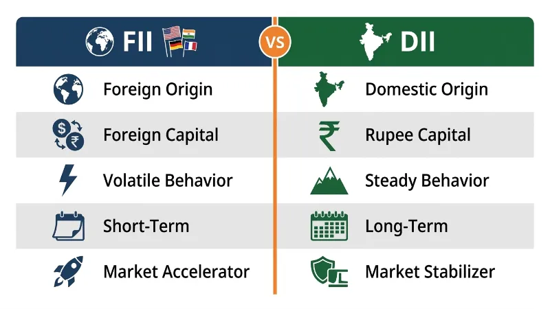 FII vs DII comparison table difference--Indian stock market