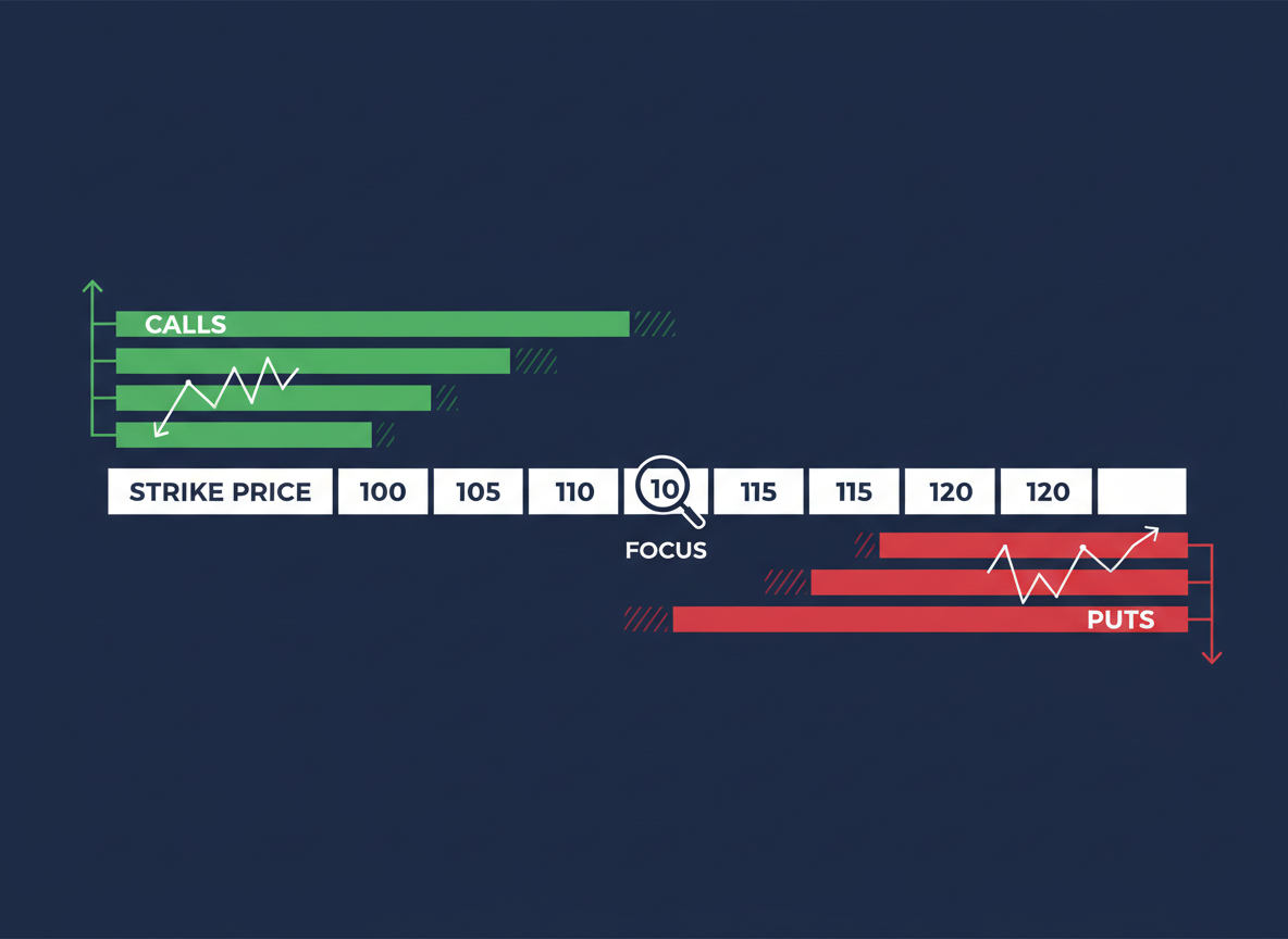 FII options activity tracker showing call and put open interest across strike prices