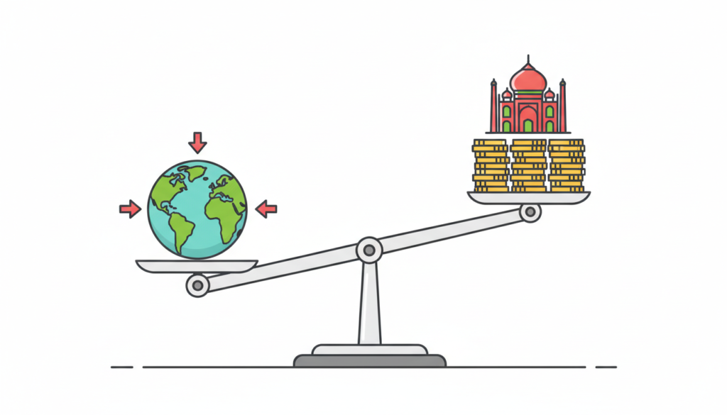 FII and DII data balance: foreign money leaving India on one side and domestic institutional buying on the other