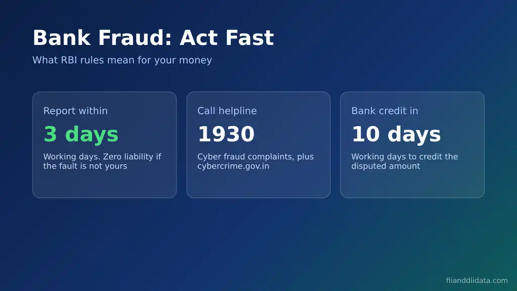 Personal finance tips on bank fraud: report within 3 working days, call helpline 1930, bank credits disputed amount in 10 working days